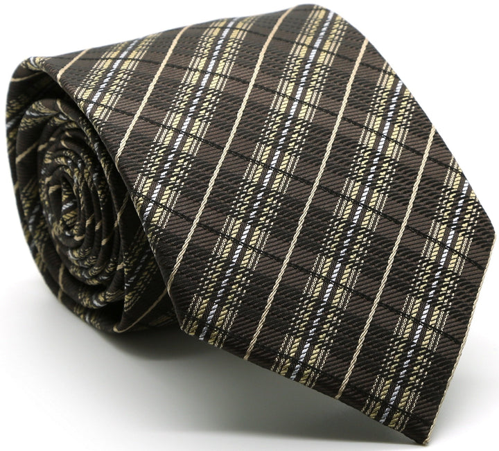 Mens Dads Classic Brown Striped Pattern Business Casual Necktie &amp; Hanky Set JO-9 - FHYINC best men&