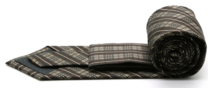 Mens Dads Classic Brown Striped Pattern Business Casual Necktie &amp; Hanky Set JO-9 - FHYINC best men&