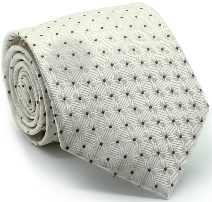Mens Dads Classic Beige Geometric Pattern Business Casual Necktie &amp; Hanky Set K-3 - FHYINC best men&