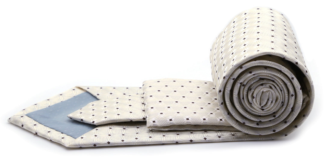 Mens Dads Classic Beige Geometric Pattern Business Casual Necktie &amp; Hanky Set K-3 - FHYINC best men&