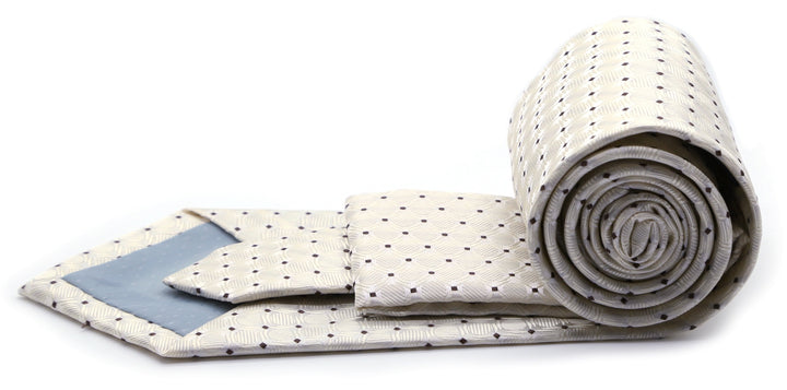 Mens Dads Classic Beige Geometric Pattern Business Casual Necktie &amp; Hanky Set K-3 - FHYINC best men&
