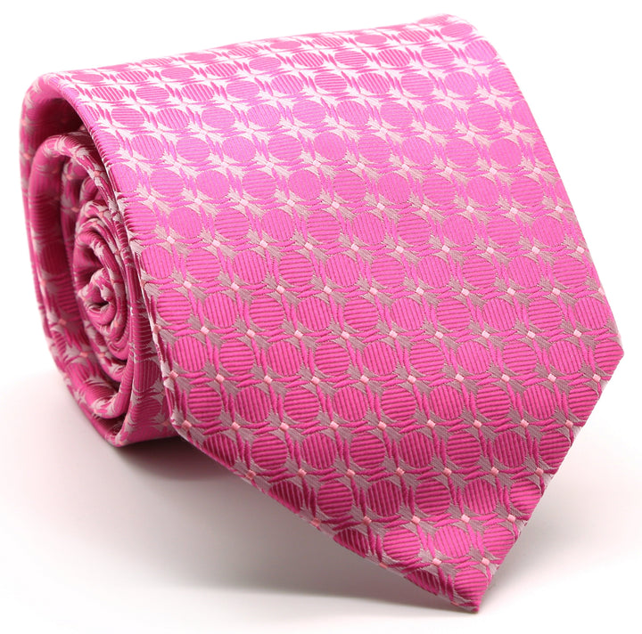 Mens Dads Classic Fuchsia Geometric Pattern Business Casual Necktie &amp; Hanky Set K-4 - FHYINC best men&