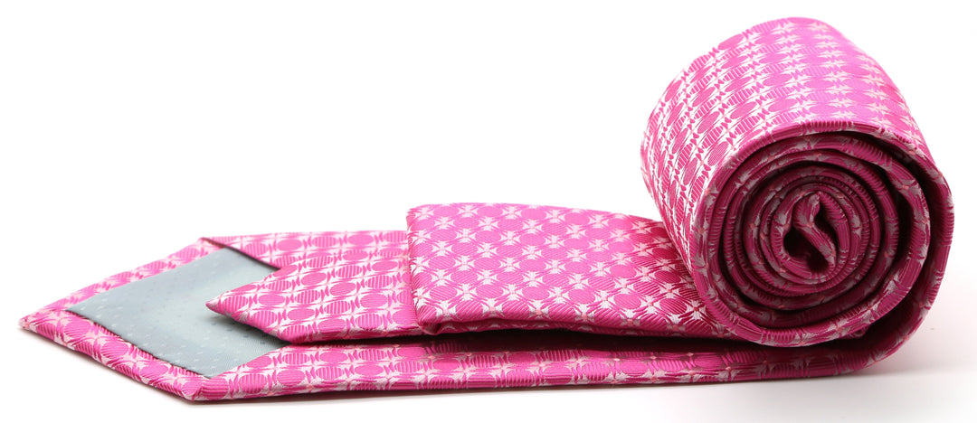 Mens Dads Classic Fuchsia Geometric Pattern Business Casual Necktie &amp; Hanky Set K-4 - FHYINC best men&