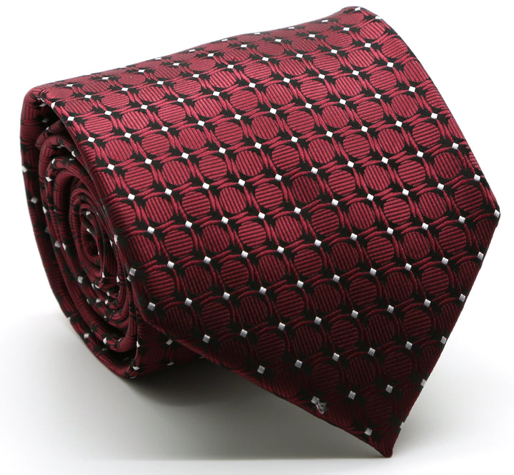 Mens Dads Classic Red Geometric Pattern Business Casual Necktie &amp; Hanky Set K-6 - FHYINC best men&