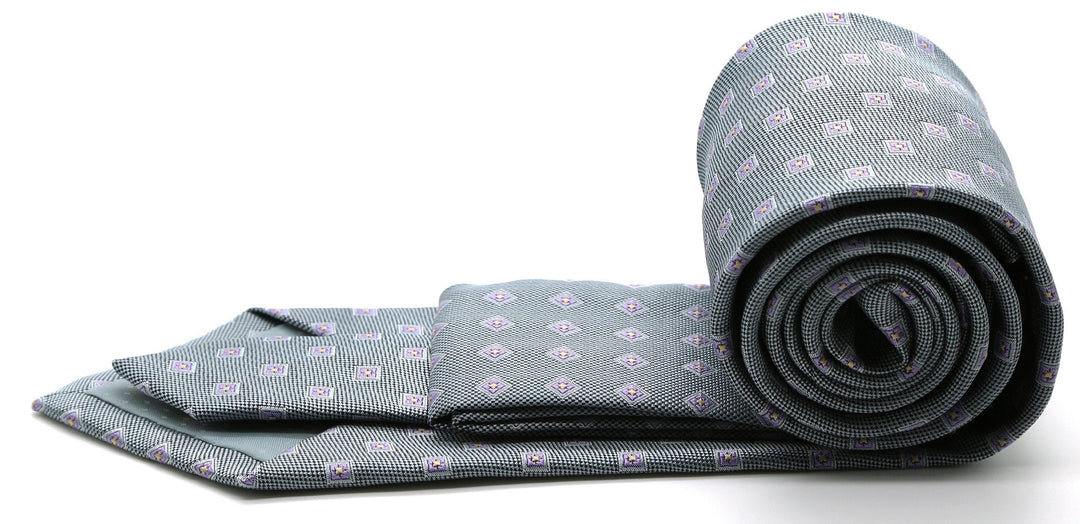 Mens Dads Classic Grey Geometric Pattern Business Casual Necktie &amp; Hanky Set KO-5 - FHYINC best men&