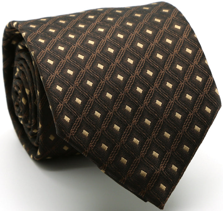 Mens Dads Classic Brown Geometric Pattern Business Casual Necktie &amp; Hanky Set KO-9 - FHYINC best men&