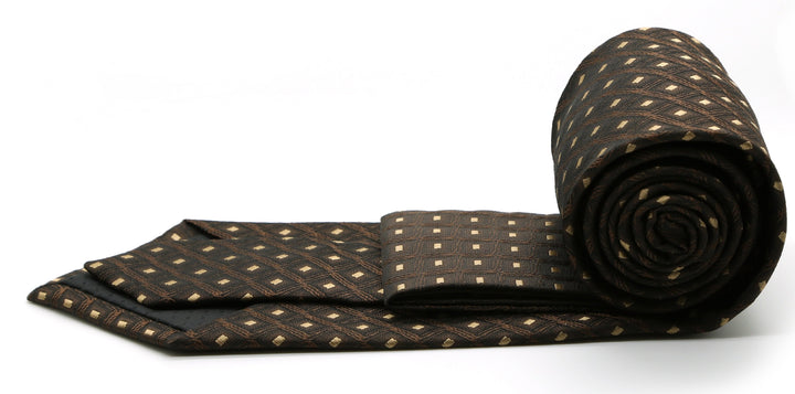 Mens Dads Classic Brown Geometric Pattern Business Casual Necktie &amp; Hanky Set KO-9 - FHYINC best men&