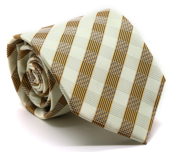Mens Dads Classic Yellow Stripe Pattern Business Casual Necktie &amp; Hanky Set L-1 - FHYINC best men&