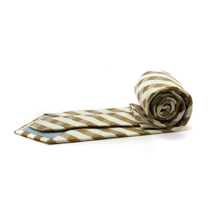 Mens Dads Classic Yellow Stripe Pattern Business Casual Necktie &amp; Hanky Set L-1 - FHYINC best men&