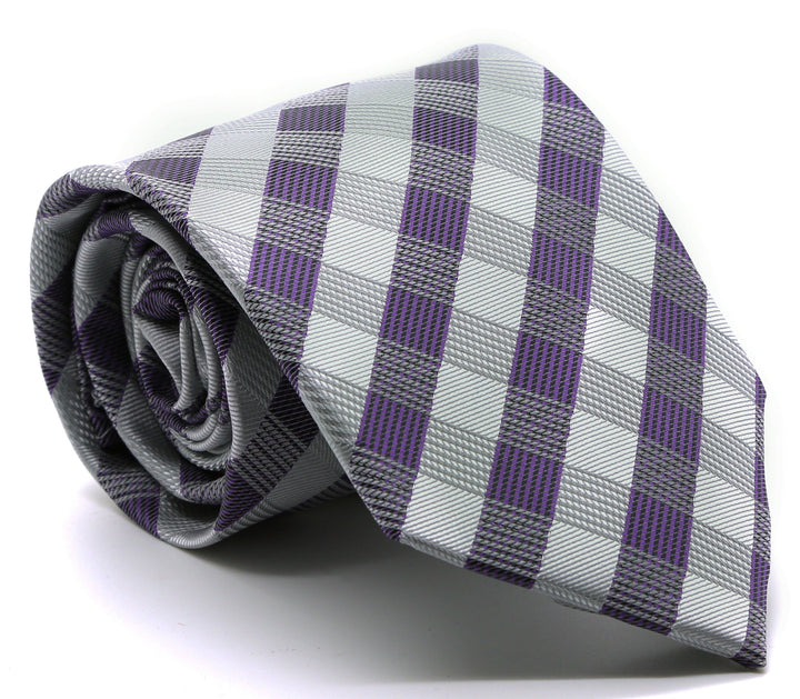 Mens Dads Classic Grey Stripe Pattern Business Casual Necktie &amp; Hanky Set L-3 - FHYINC best men&