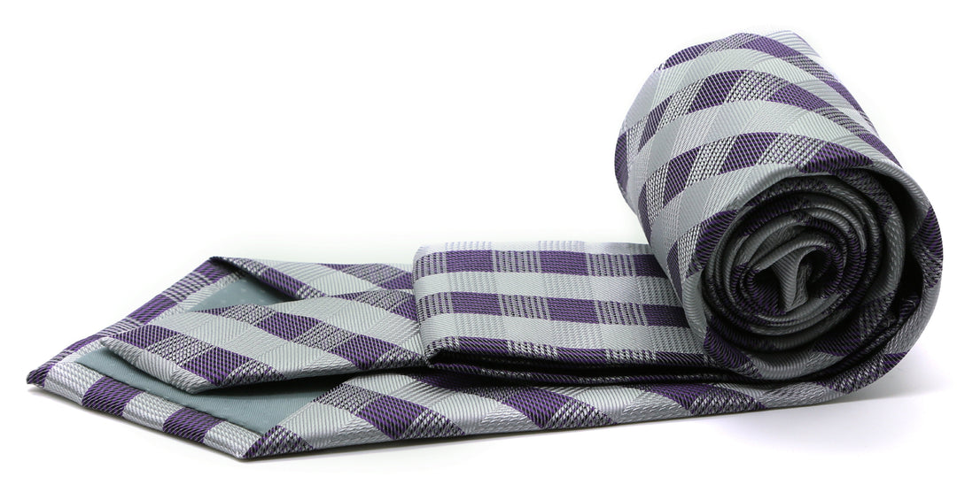 Mens Dads Classic Grey Stripe Pattern Business Casual Necktie &amp; Hanky Set L-3 - FHYINC best men&