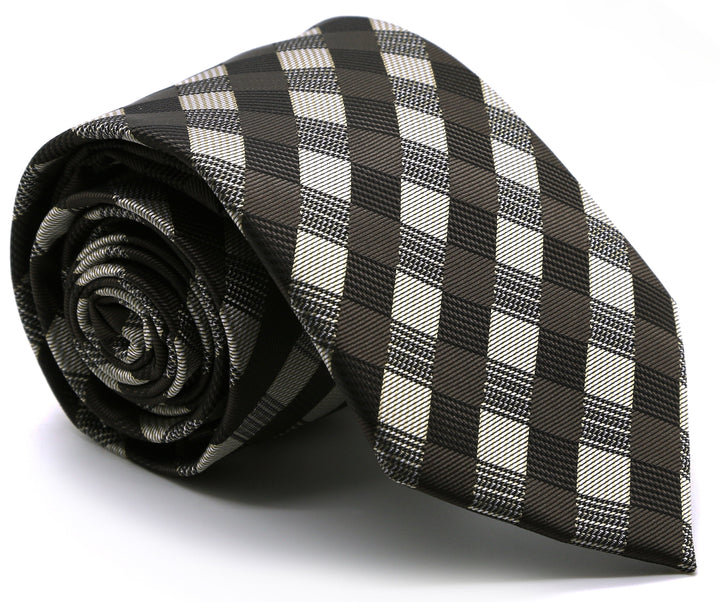 Mens Dads Classic Brown Stripe Pattern Business Casual Necktie &amp; Hanky Set L-4 - FHYINC best men&