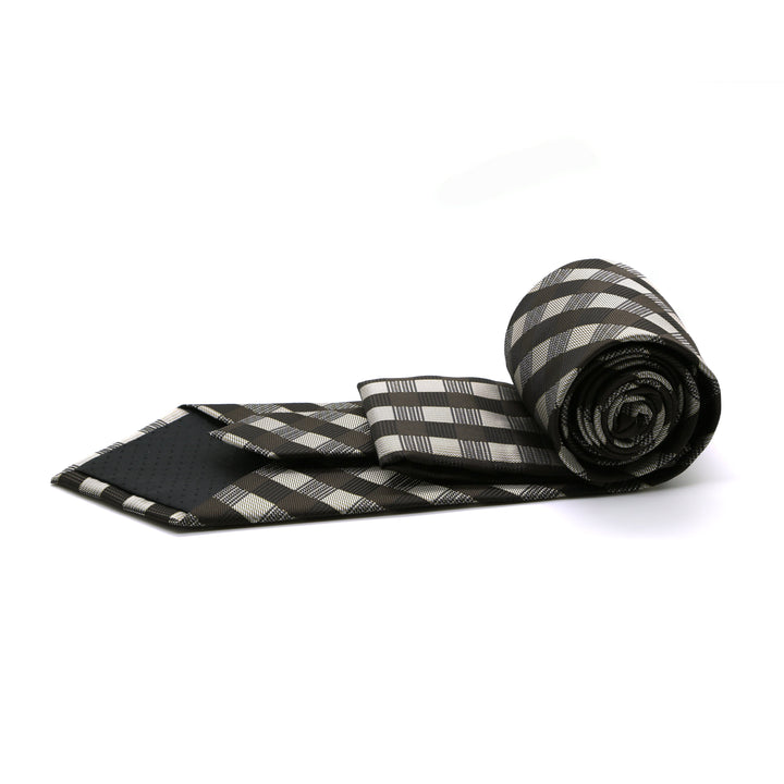 Mens Dads Classic Brown Stripe Pattern Business Casual Necktie &amp; Hanky Set L-4 - FHYINC best men&