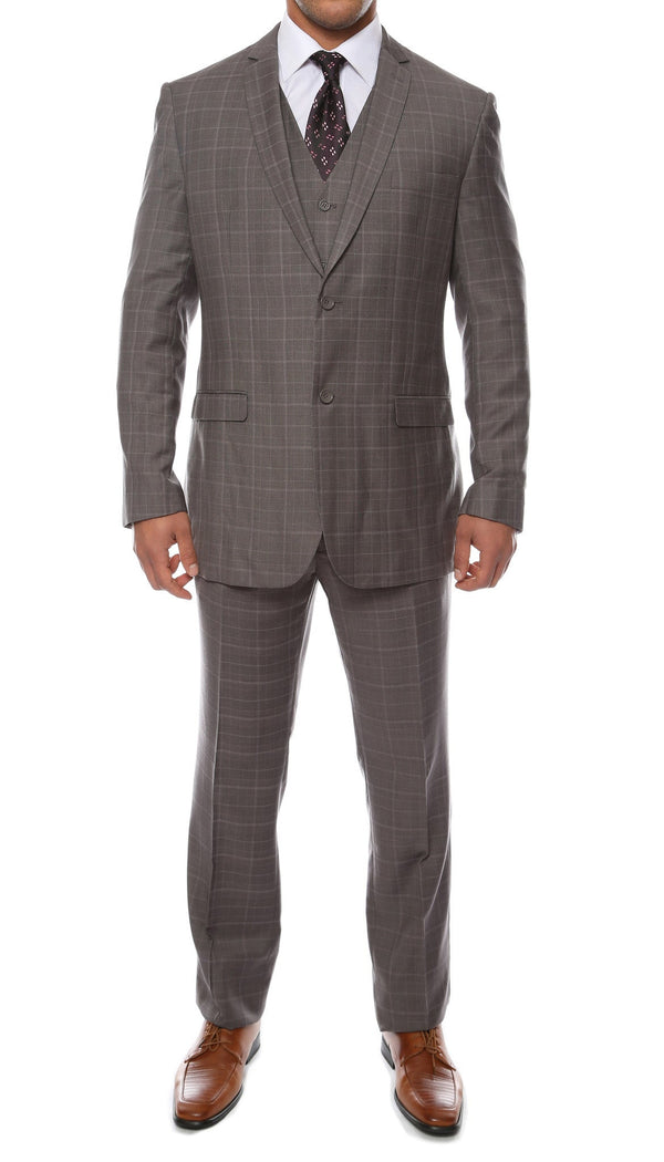 Lazio Charcoal 3pc Vested Slim Fit Plaid Suit