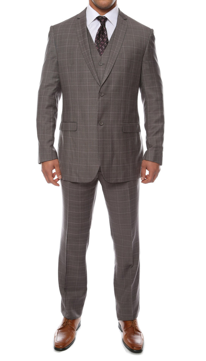 Lazio Charcoal 3pc Vested Slim Fit Plaid Suit - FHYINC best men&