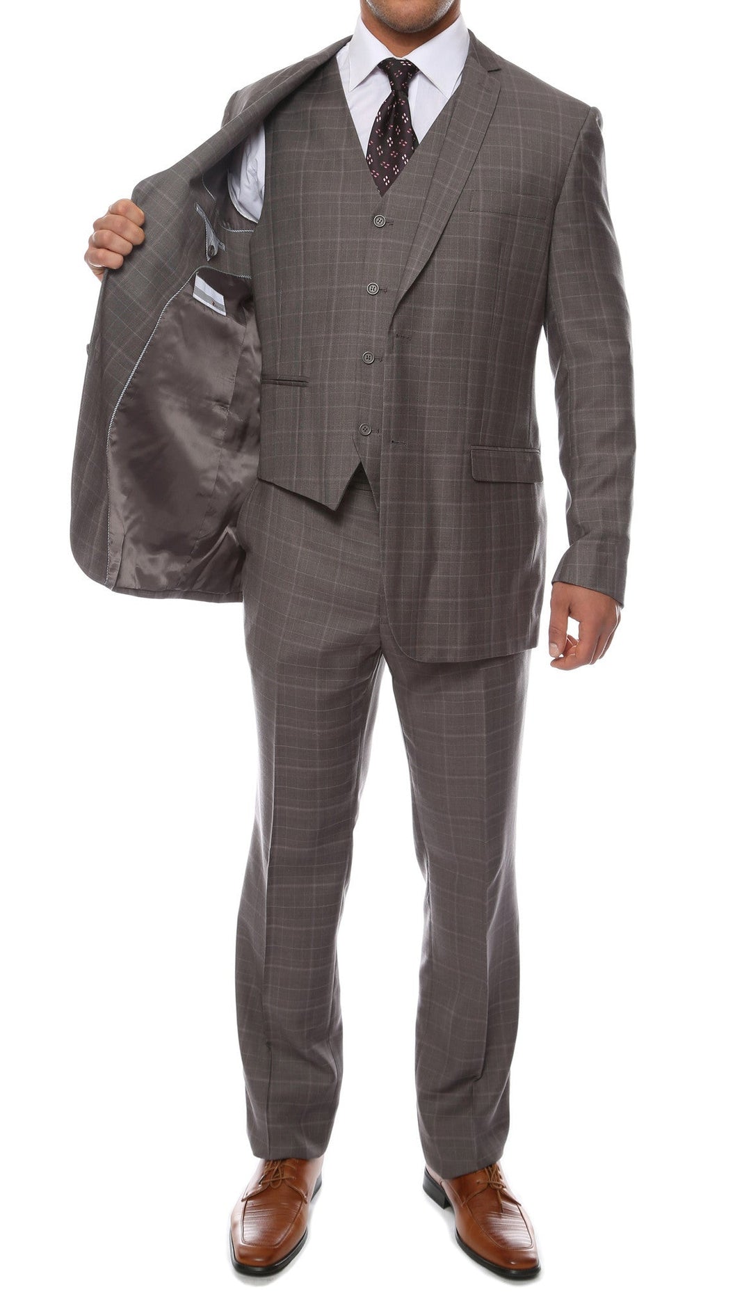 Lazio Charcoal 3pc Vested Slim Fit Plaid Suit - FHYINC best men&