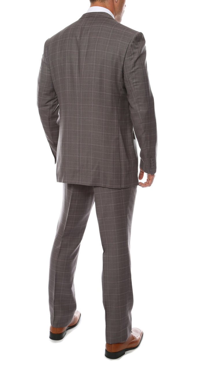 Lazio Charcoal 3pc Vested Slim Fit Plaid Suit - FHYINC best men&