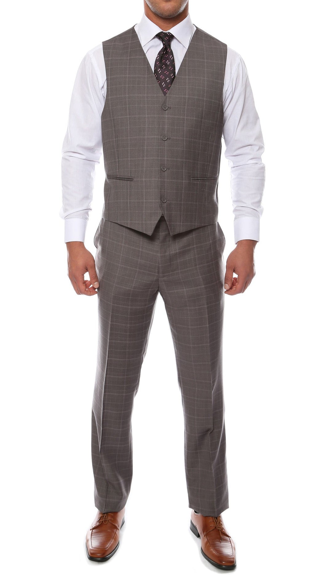 Lazio Charcoal 3pc Vested Slim Fit Plaid Suit - FHYINC best men&