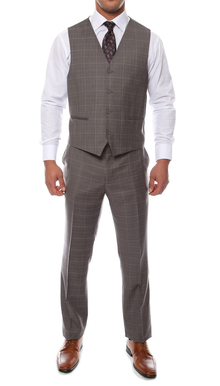 Lazio Charcoal 3pc Vested Slim Fit Plaid Suit - FHYINC best men&