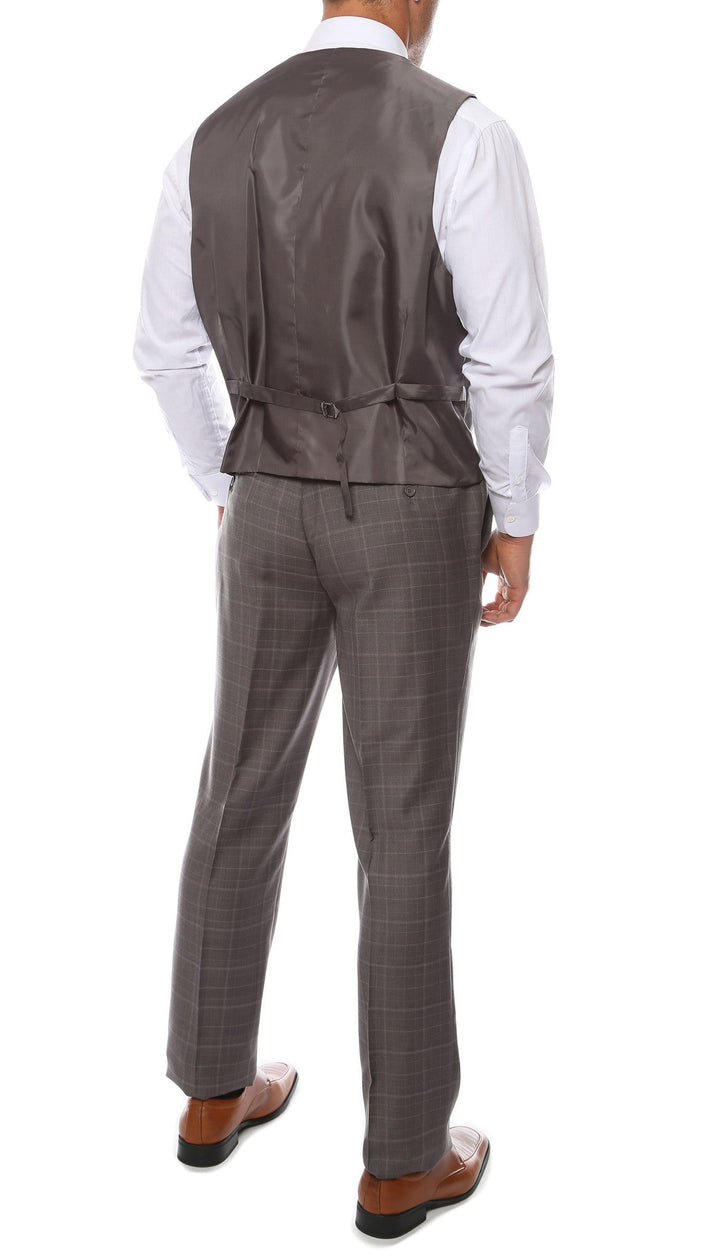 Lazio Charcoal 3pc Vested Slim Fit Plaid Suit - FHYINC best men&
