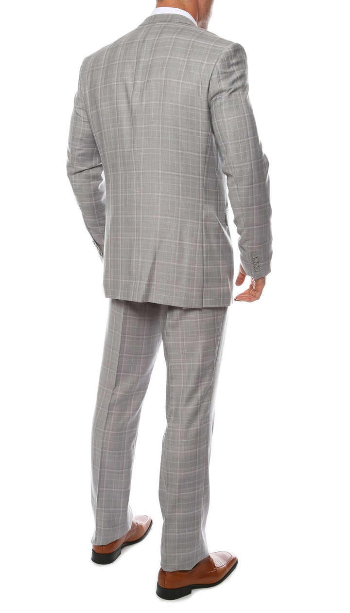 Lazio Light Grey 3pc Vested Slim Fit Plaid Suit - FHYINC best men&