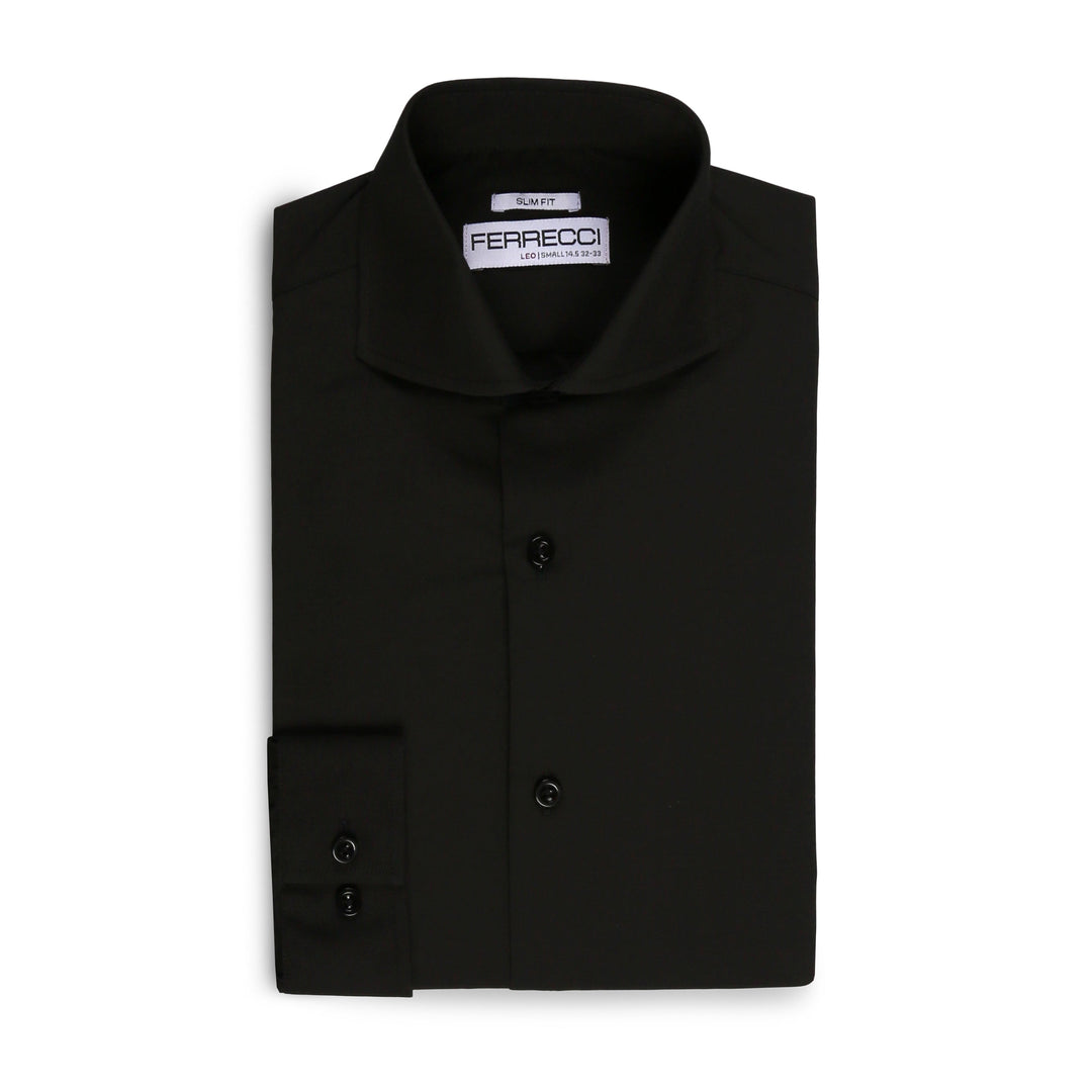 Leo Mens Black Slim Fit Cotton Dress Shirt - FHYINC best men&