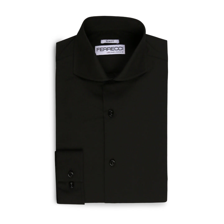 Leo Mens Black Slim Fit Cotton Dress Shirt - FHYINC best men&