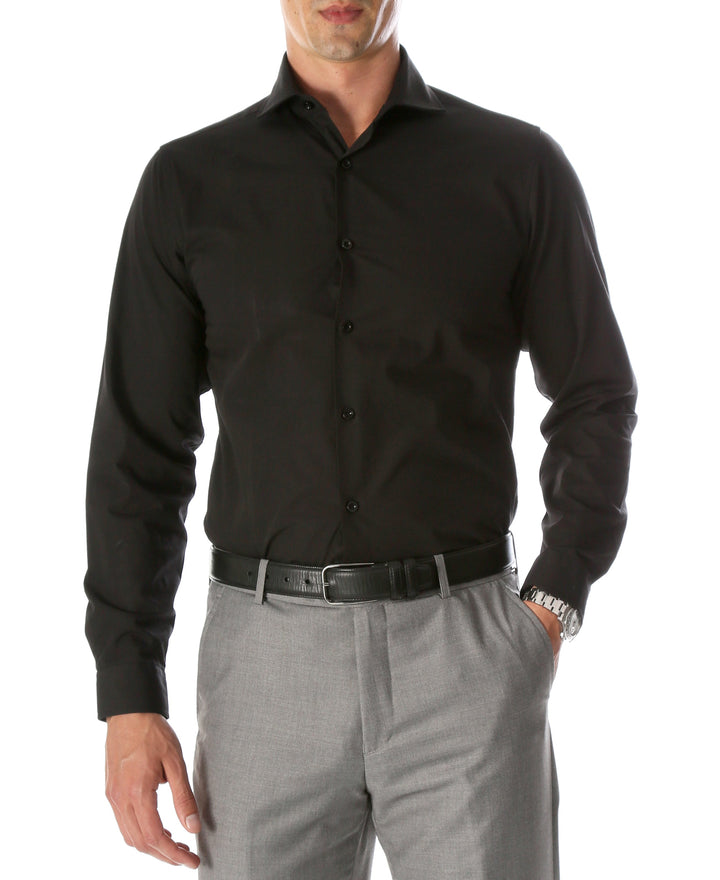 Leo Mens Black Slim Fit Cotton Dress Shirt - FHYINC best men&