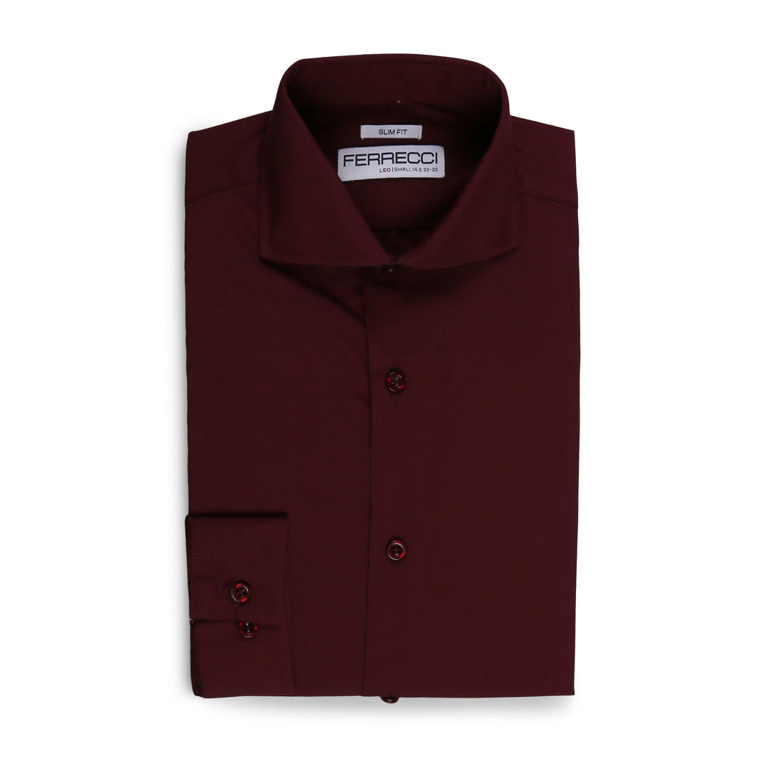 Leo Mens Burgundy Slim Fit Cotton Dress Shirt - FHYINC best men&