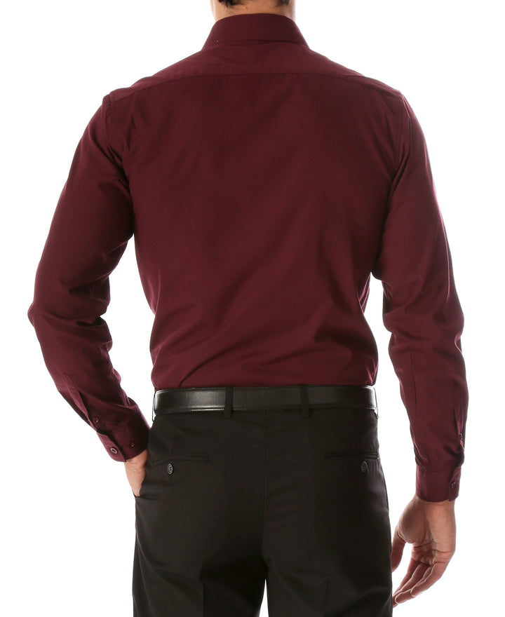 Leo Mens Burgundy Slim Fit Cotton Dress Shirt - FHYINC best men&