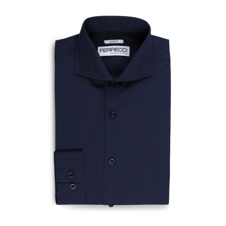 Leo Mens Navy Slim Fit Cotton Dress Shirt - FHYINC best men&