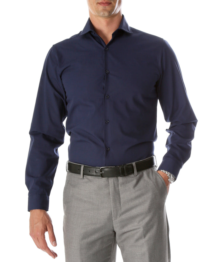 Leo Mens Navy Slim Fit Cotton Dress Shirt - FHYINC best men&