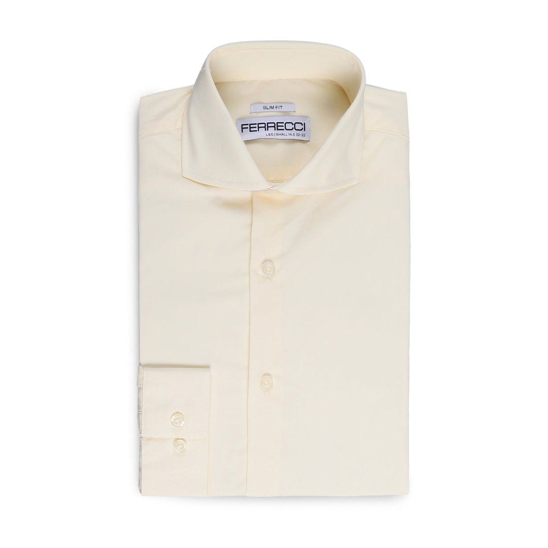 Leo Mens Off White Slim Fit Cotton Dress Shirt - FHYINC best men&