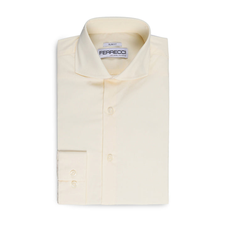 Leo Mens Off White Slim Fit Cotton Dress Shirt - FHYINC best men&