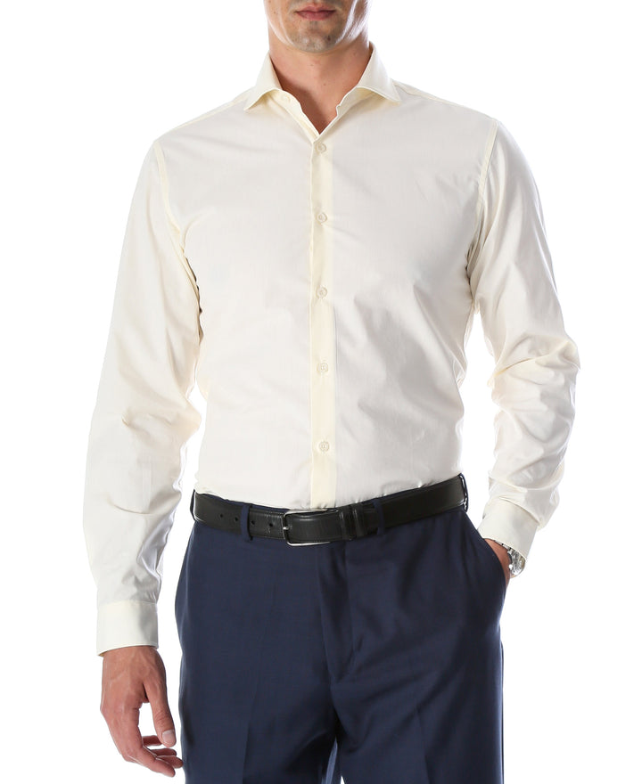 Leo Mens Off White Slim Fit Cotton Dress Shirt - FHYINC best men&
