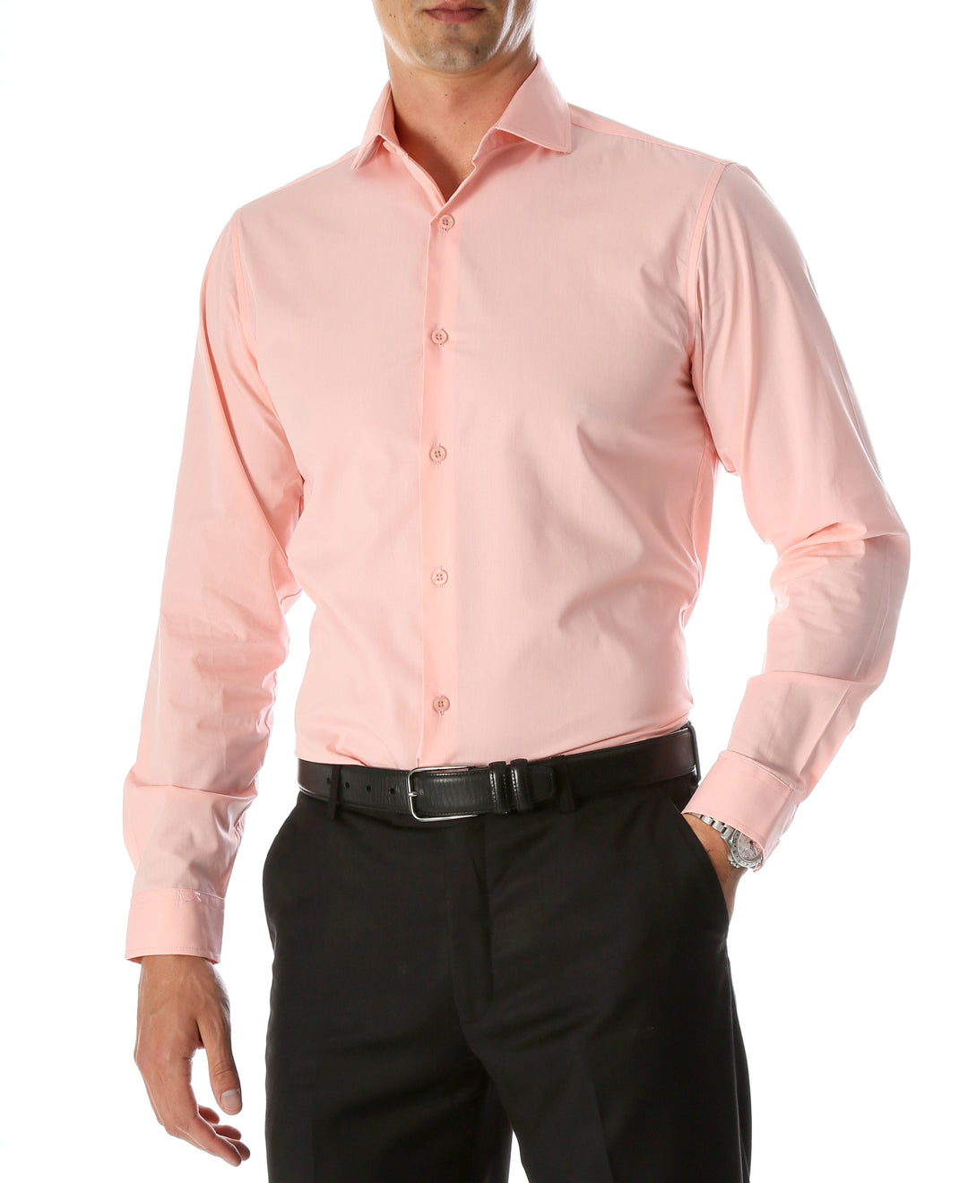 Leo Mens Pink Slim Fit Cotton Dress Shirt 14.5 S 32-33