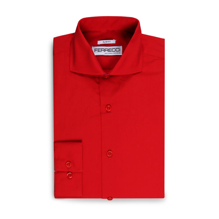Leo Mens Red Slim Fit Cotton Dress Shirt - FHYINC best men&