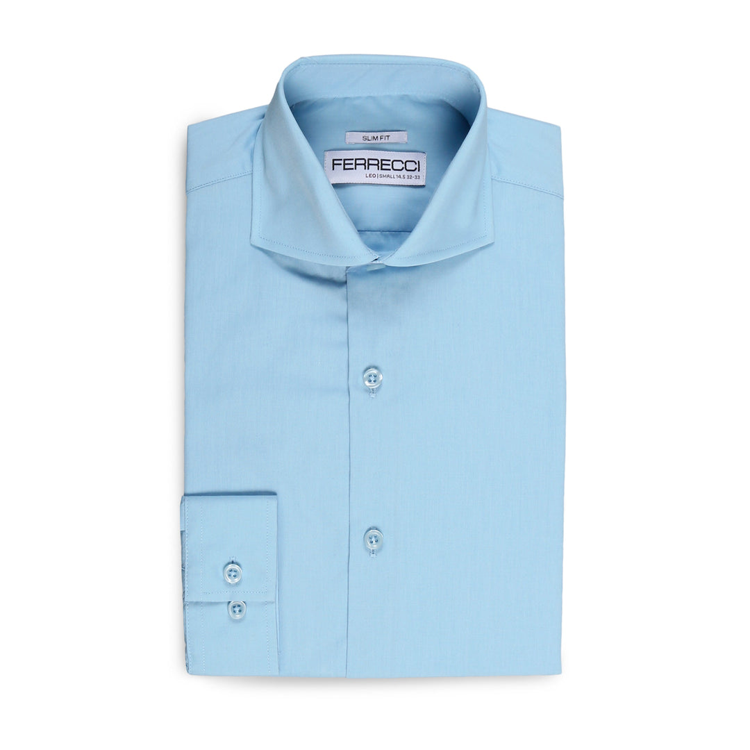 Leo Mens Sky Blue Slim Fit Cotton Dress Shirt - FHYINC best men&