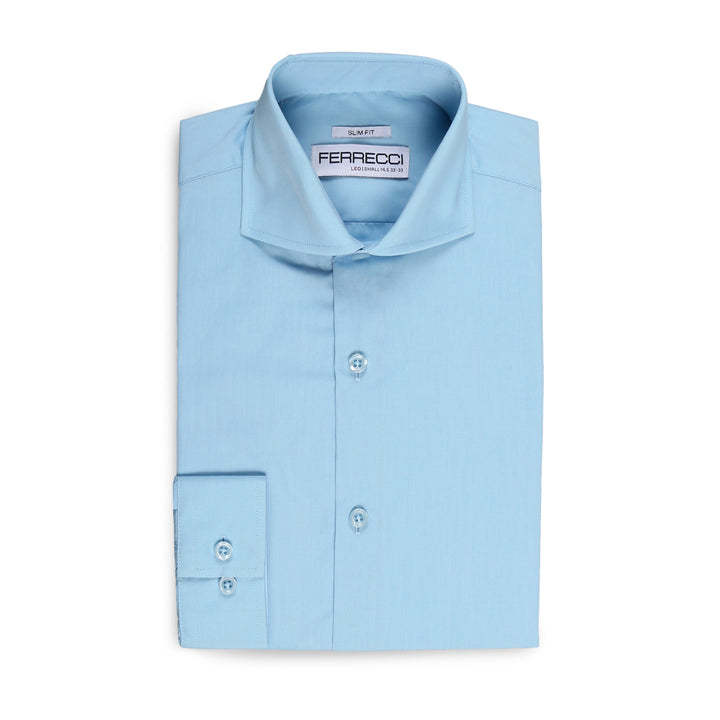Leo Mens Sky Blue Slim Fit Cotton Dress Shirt - FHYINC best men&