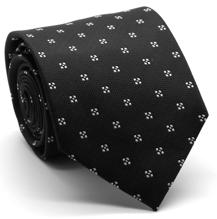 Mens Dads Classic Black Geometric Pattern Business Casual Necktie &amp; Hanky Set LO-6 - FHYINC best men&