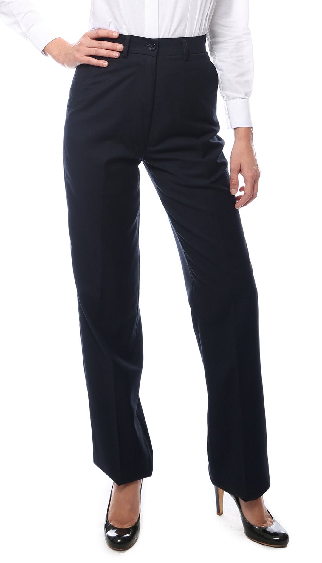 Womens 2789 Navy Elastic Waistband Dress Pants - FHYINC best men&