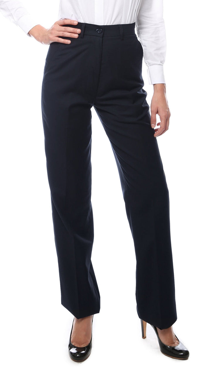 Womens 2789 Navy Elastic Waistband Dress Pants - FHYINC best men&