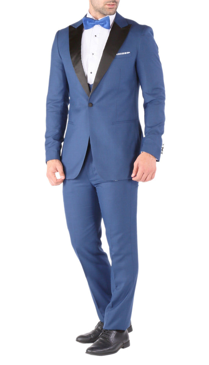 Luna 3pc Slim Fit Indigo Blue Peak Lapel Tuxedo - FHYINC best men&