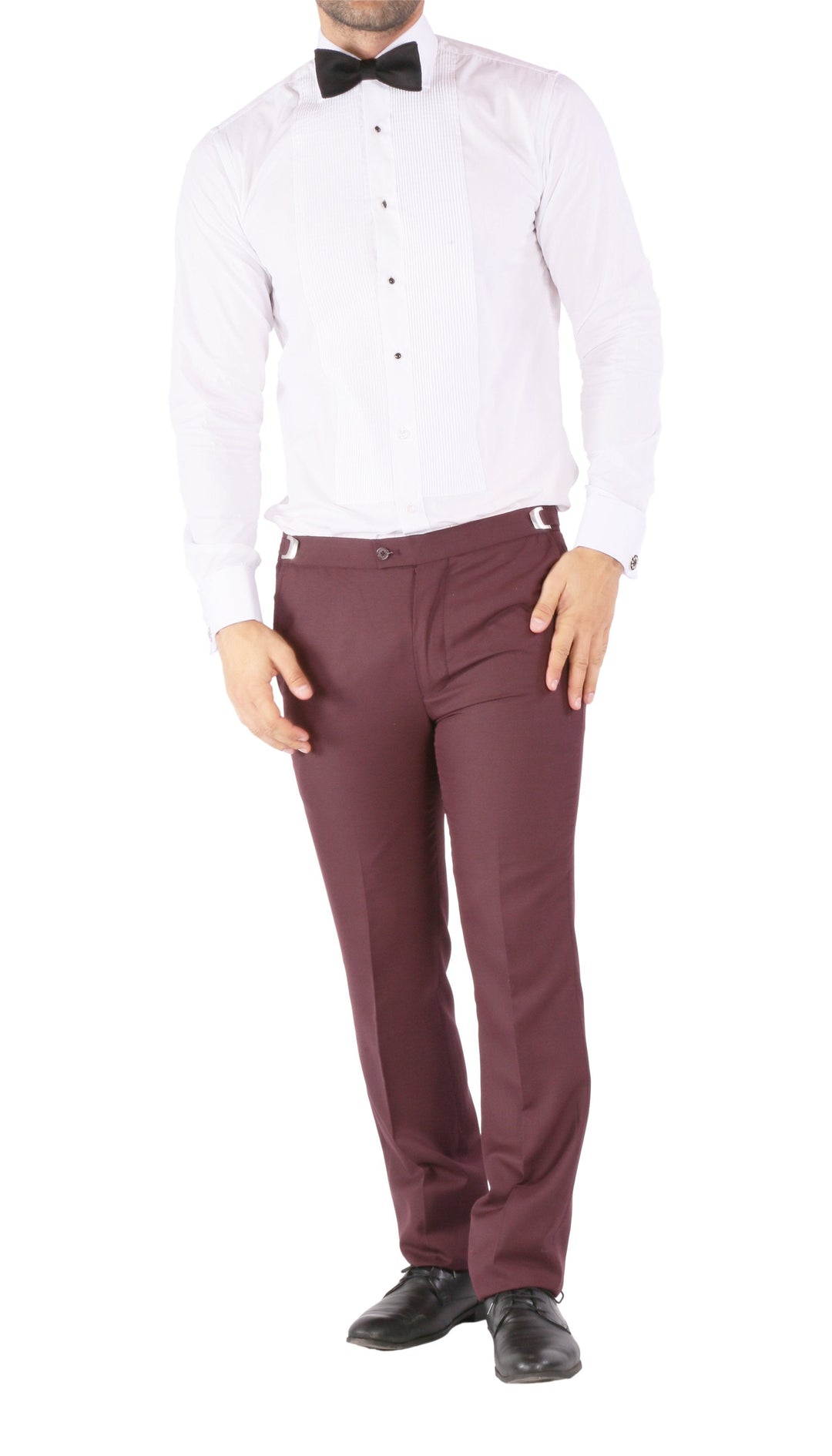 Luna 3pc Slim Fit Bugundy Peak Lapel Tuxedo - FHYINC best men&