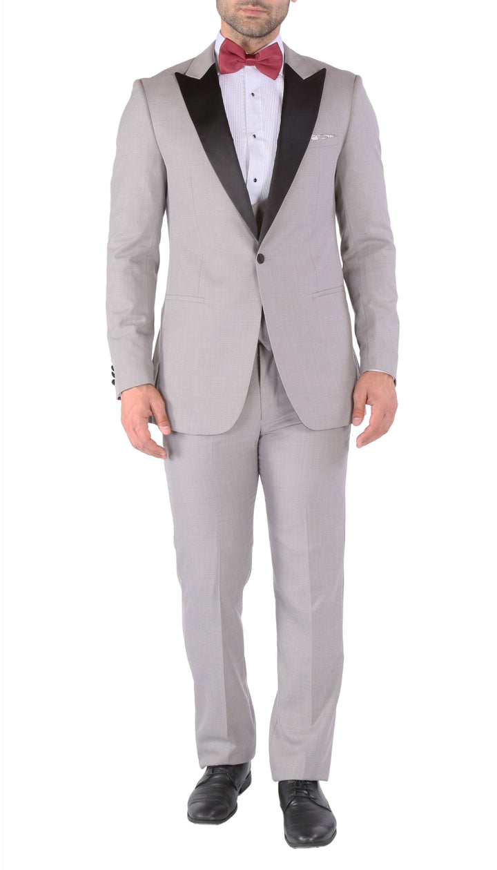 Luna 3pc Slim Fit Grey Peak Lapel Tuxedo - FHYINC best men&