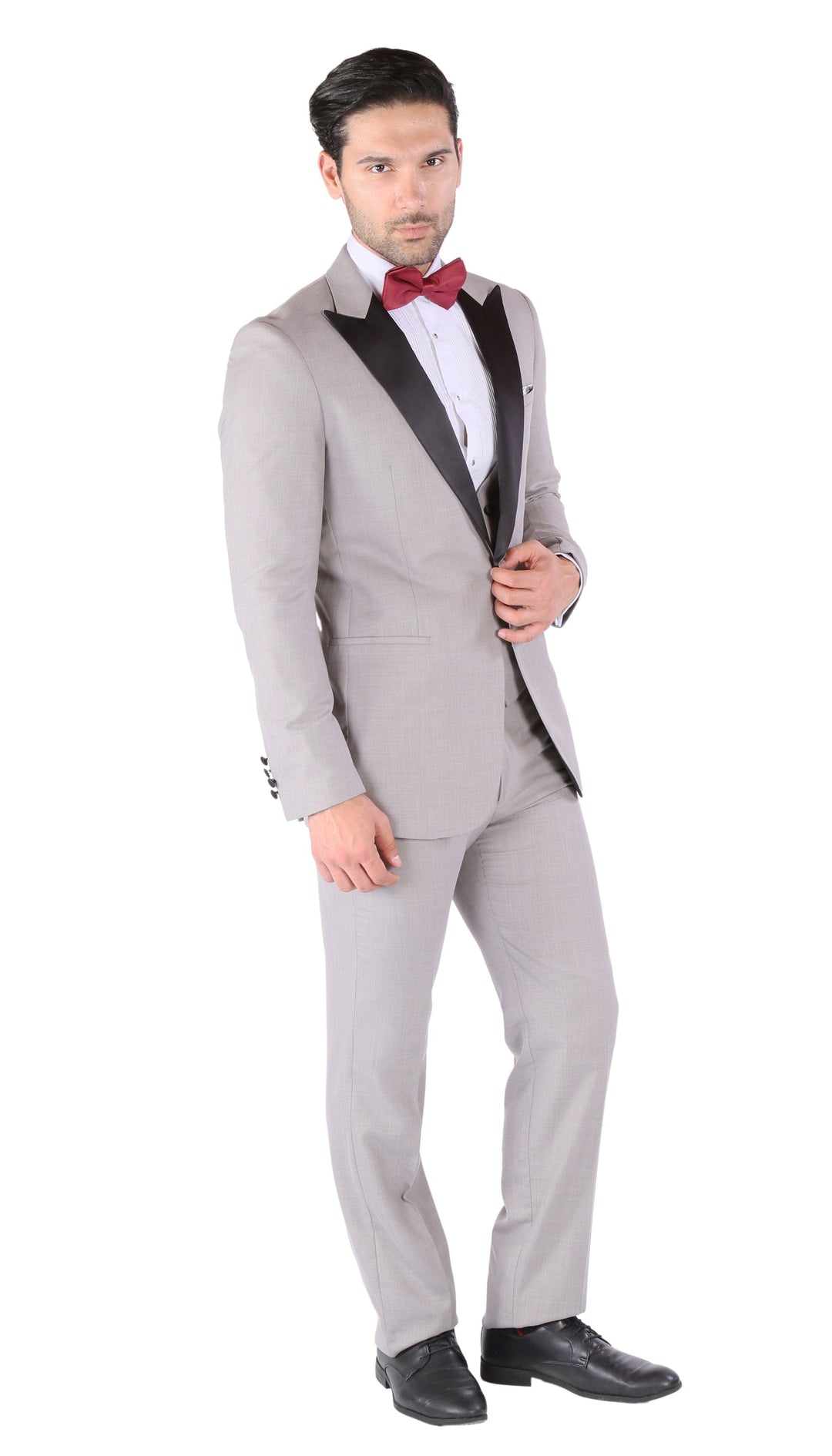 Luna 3pc Slim Fit Grey Peak Lapel Tuxedo - FHYINC best men&