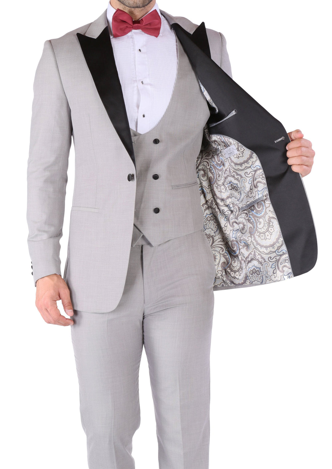 Luna 3pc Slim Fit Grey Peak Lapel Tuxedo - FHYINC best men&