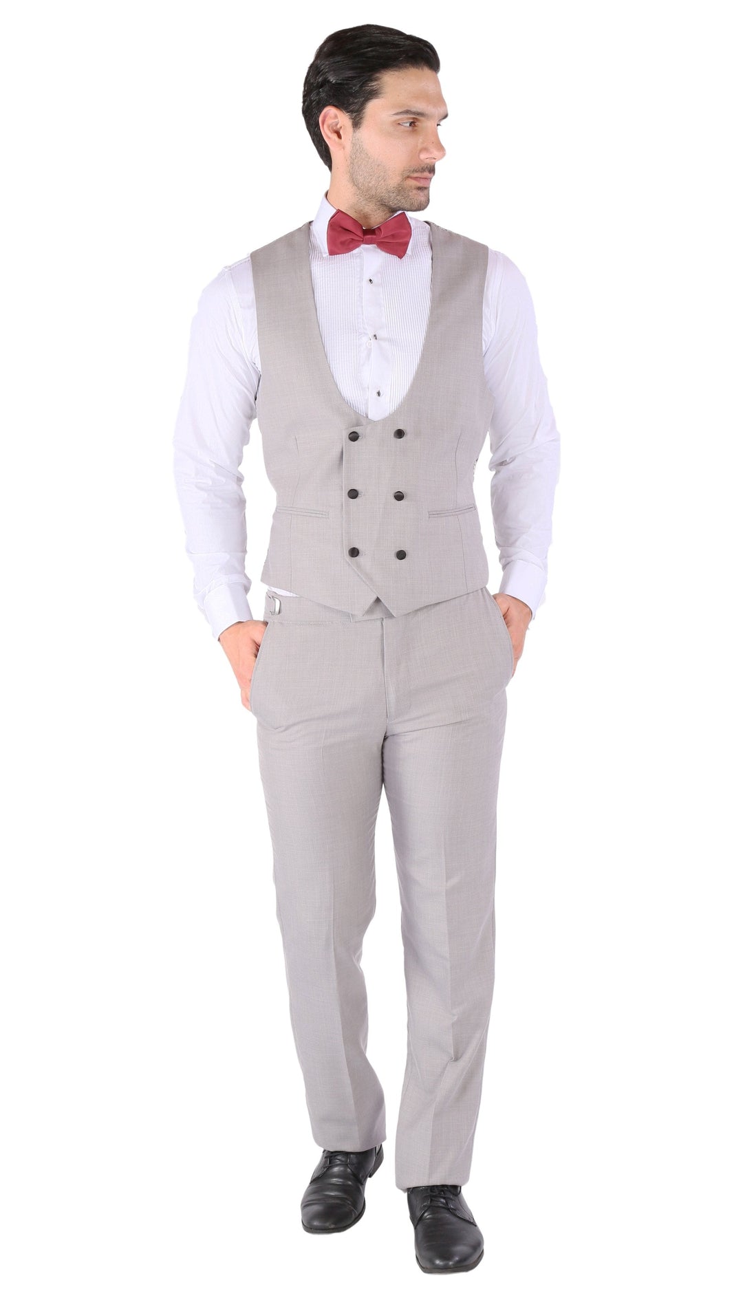 Luna 3pc Slim Fit Grey Peak Lapel Tuxedo - FHYINC best men&