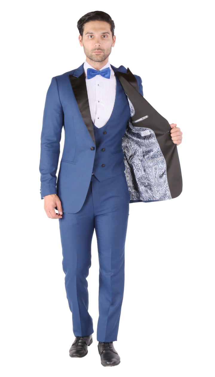 Luna 3pc Slim Fit Indigo Blue Peak Lapel Tuxedo - FHYINC best men&