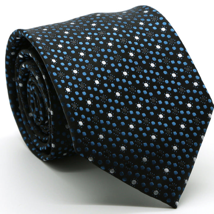 Mens Dads Classic Black/Blue Dot Pattern Business Casual Necktie &amp; Hanky Set M-12 - FHYINC best men&